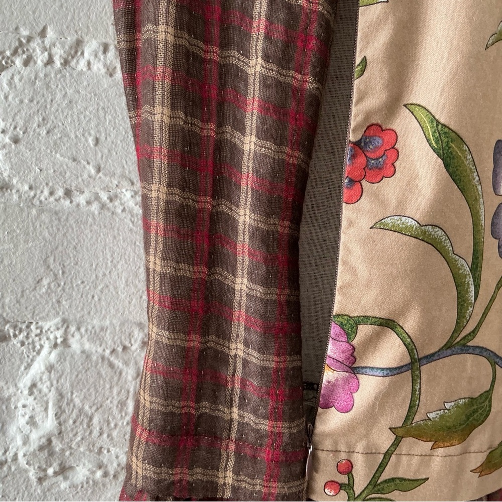 Vintage Dress Womens Mixed Plaid Floral Print Maxi Prairie Folk Eclectic Country - Picture 5 of 13